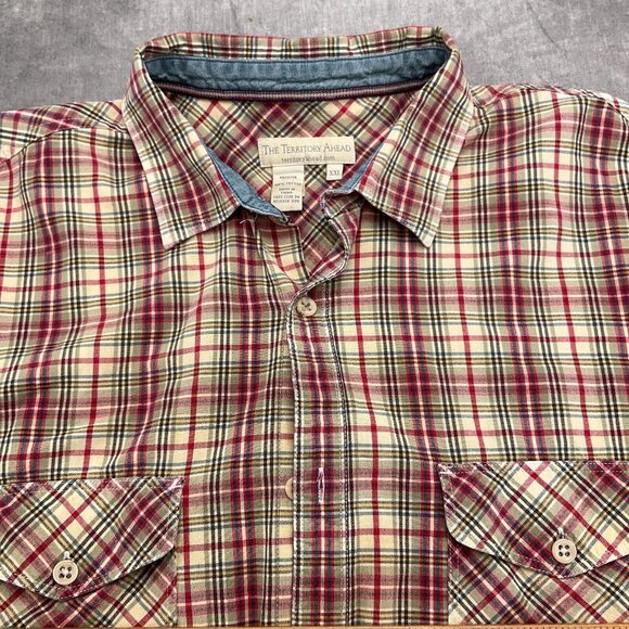 Territory Ahead Shirt Men 2XLarge Red Green Plaid Cotton Casual Work Chore Flaw - Picture 3 of 10